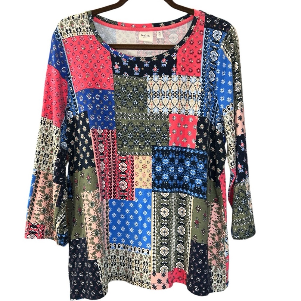 Rafaella Ec Colorful Patchwork Pattern 3/4 Length… - image 1